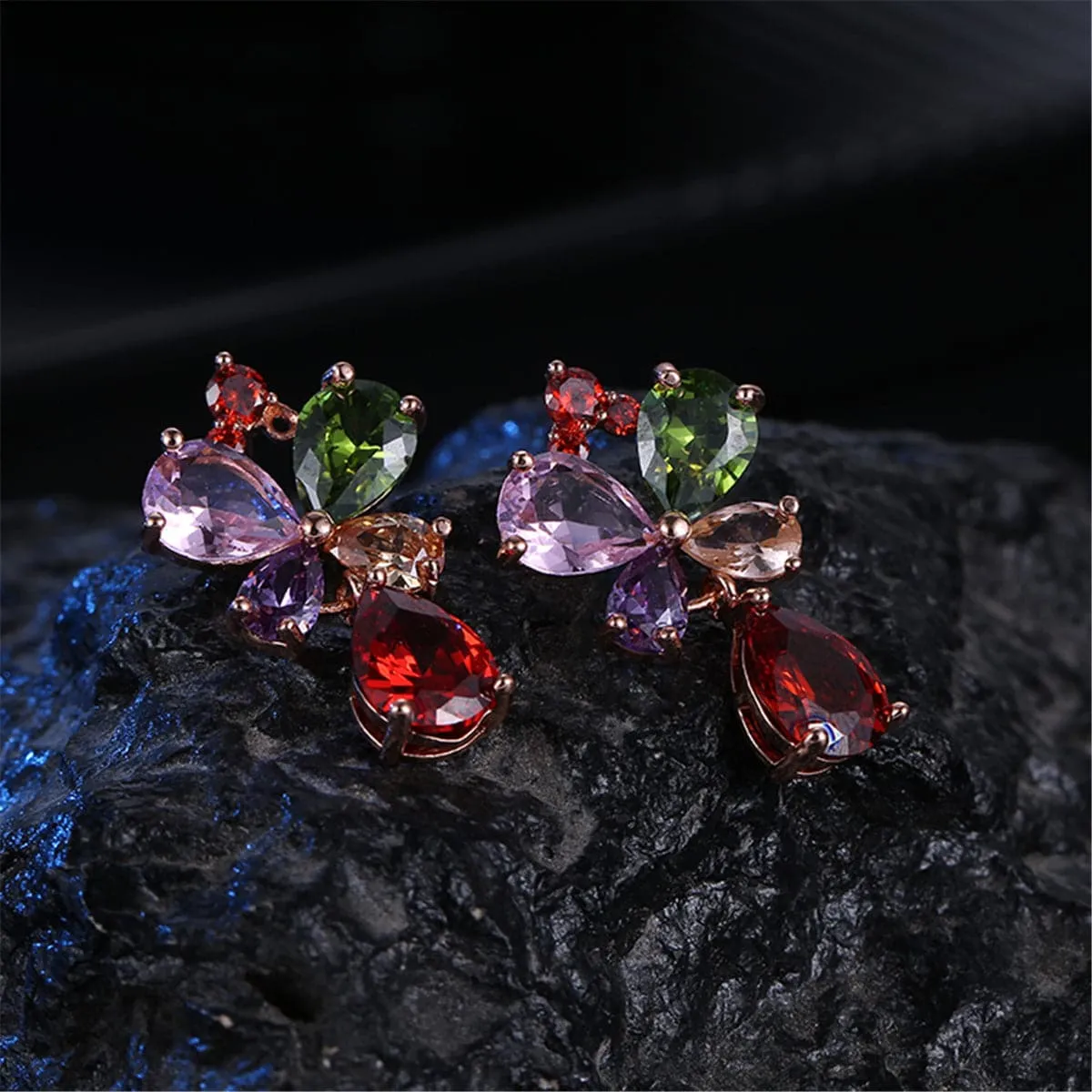 Cubic Zirconia & Crystal 18K Rose Gold-Plated Butterfly Teardrop Earrings