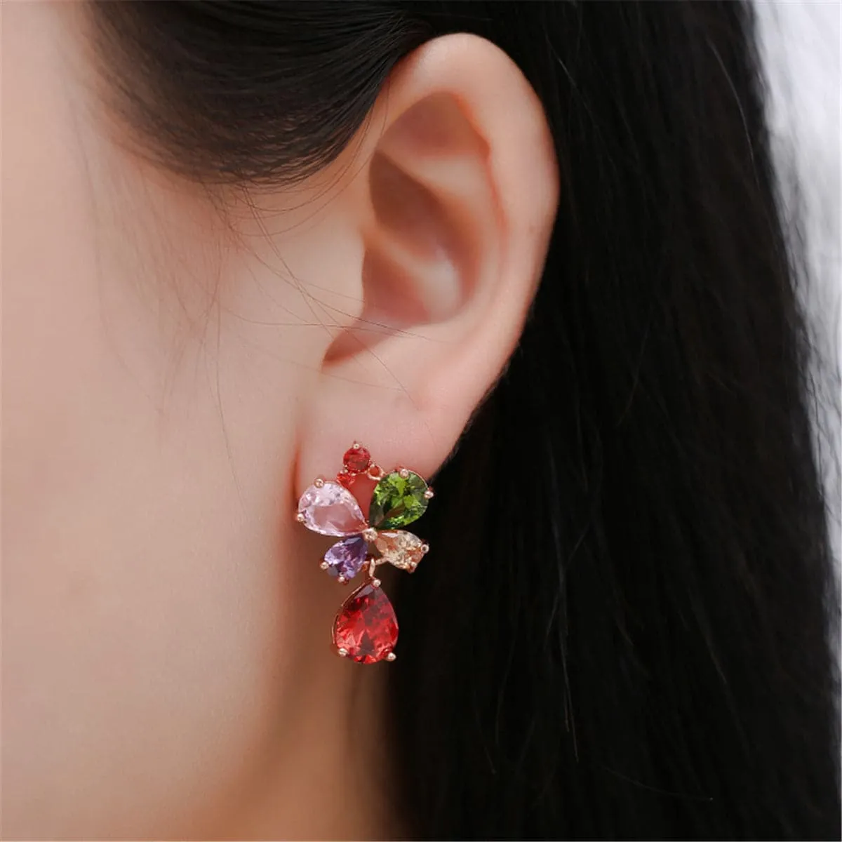 Cubic Zirconia & Crystal 18K Rose Gold-Plated Butterfly Teardrop Earrings