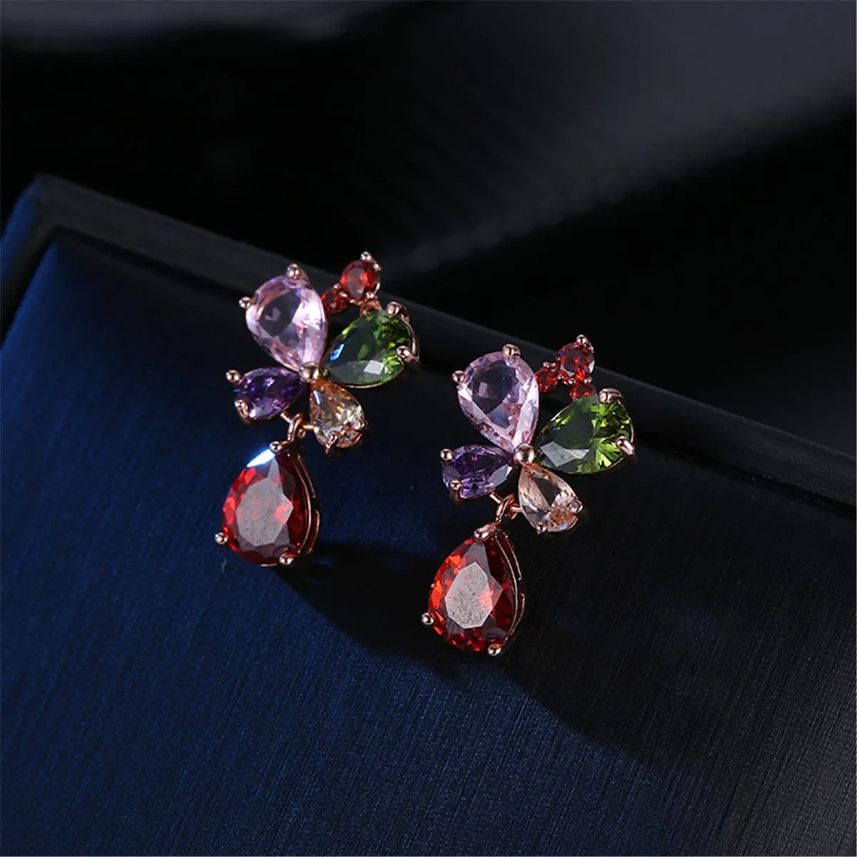 Cubic Zirconia & Crystal 18K Rose Gold-Plated Butterfly Teardrop Earrings