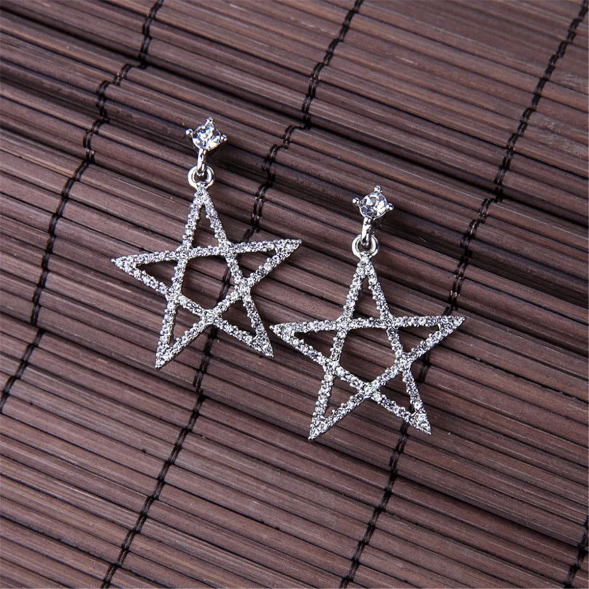 Cubic Zirconia & Silver-Plated Openwork Star Drop Earrings
