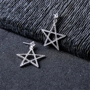 Cubic Zirconia & Silver-Plated Openwork Star Drop Earrings