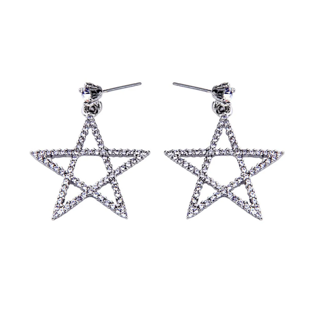 Cubic Zirconia & Silver-Plated Openwork Star Drop Earrings