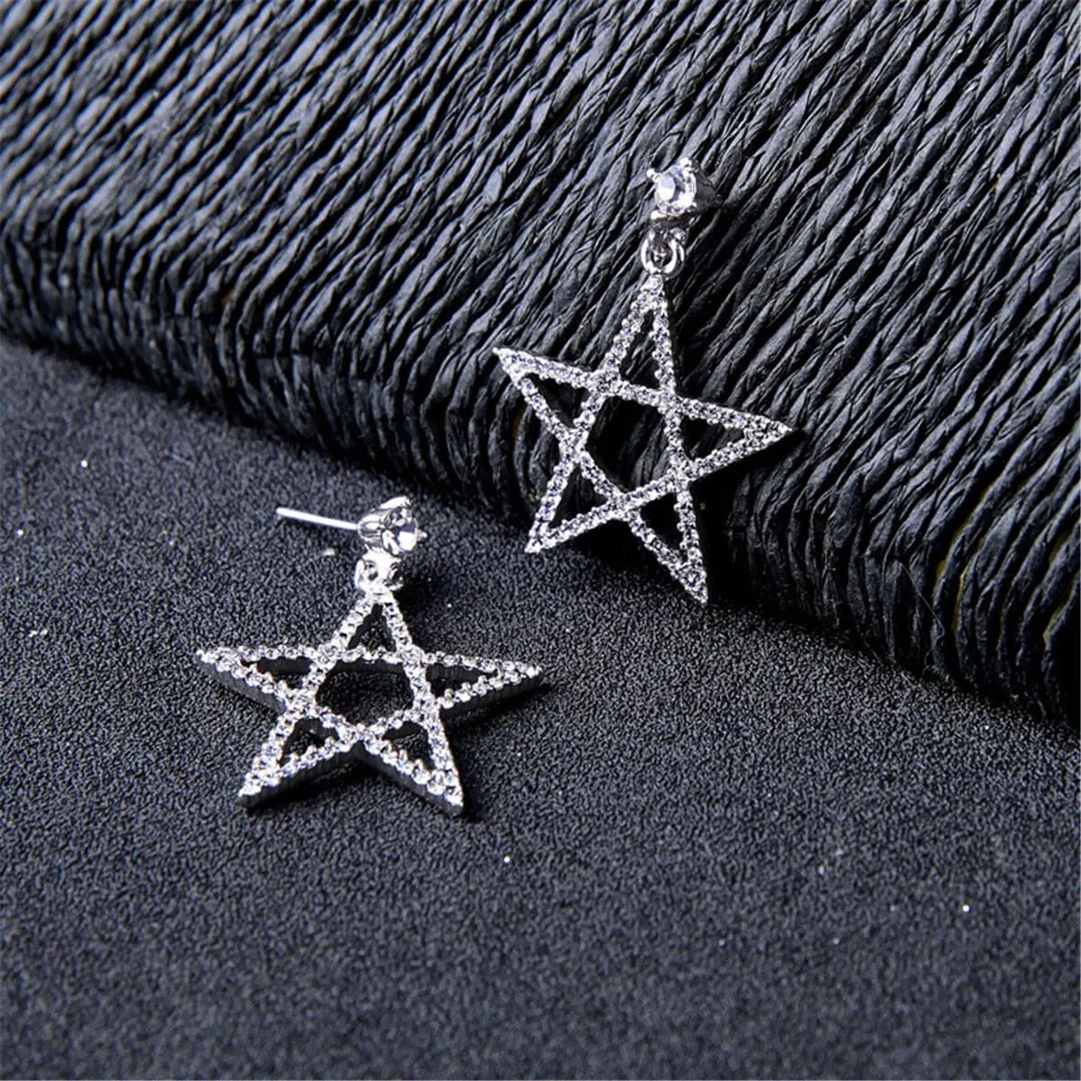 Cubic Zirconia & Silver-Plated Openwork Star Drop Earrings