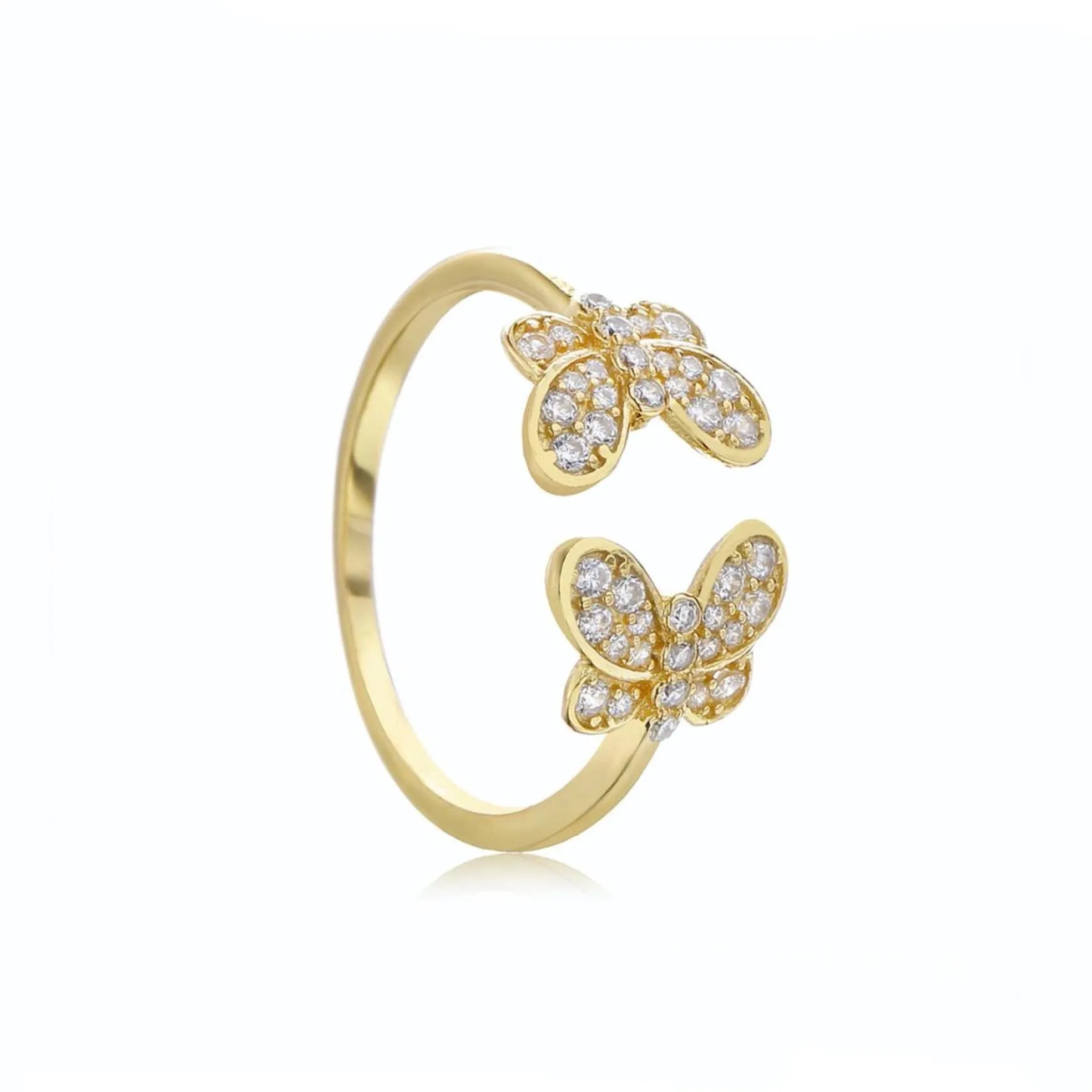 CZ Adjustable Double Butterfly Ring - Gold or Silver