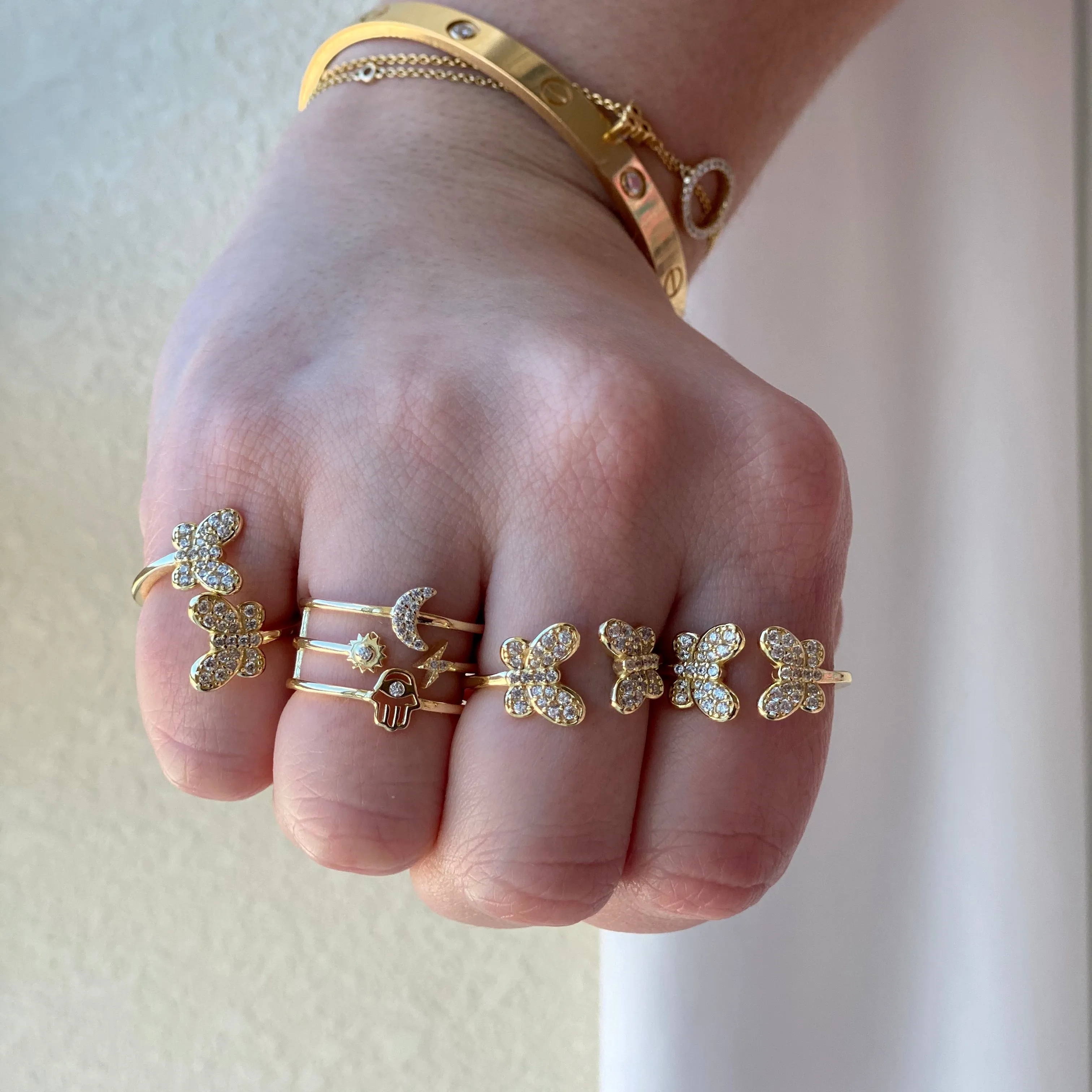 CZ Adjustable Double Butterfly Ring - Gold or Silver