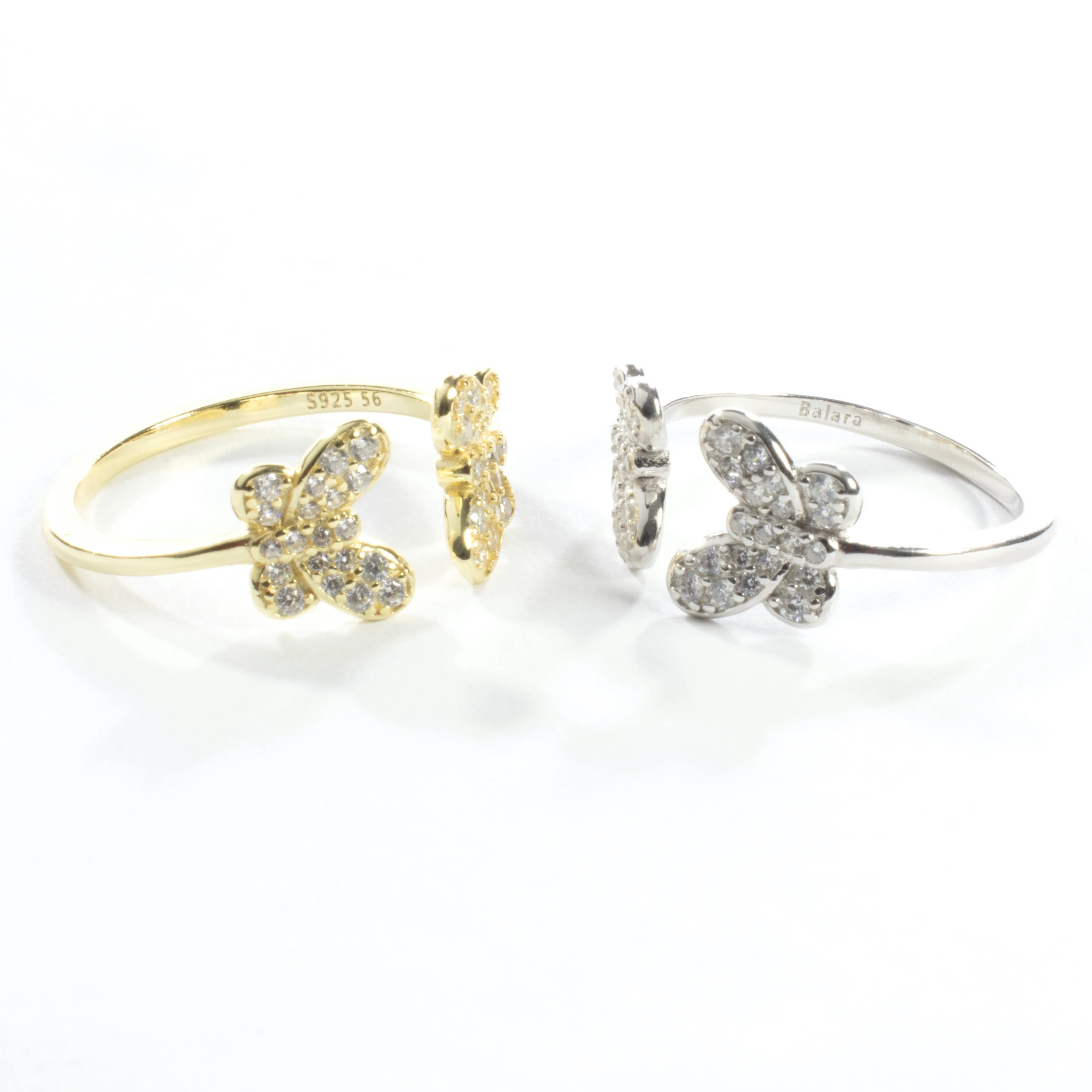 CZ Adjustable Double Butterfly Ring - Gold or Silver