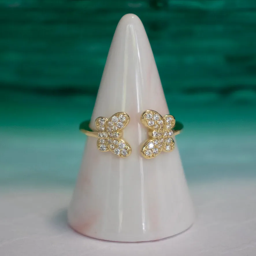 CZ Adjustable Double Butterfly Ring - Gold or Silver