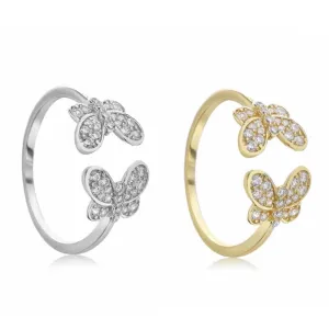 CZ Adjustable Double Butterfly Ring - Gold or Silver