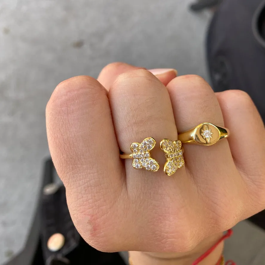 CZ Adjustable Double Butterfly Ring - Gold or Silver
