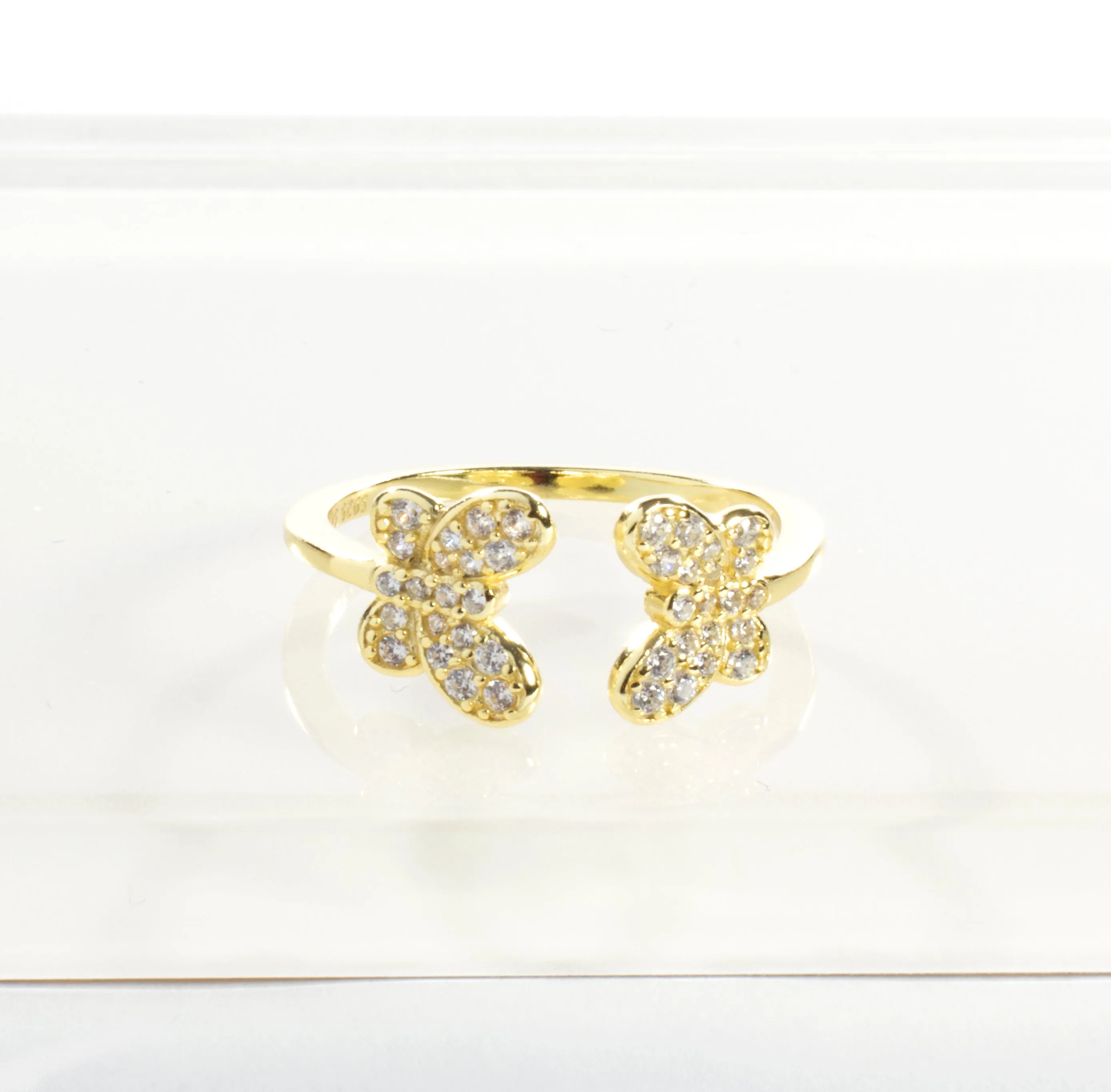 CZ Adjustable Double Butterfly Ring - Gold or Silver