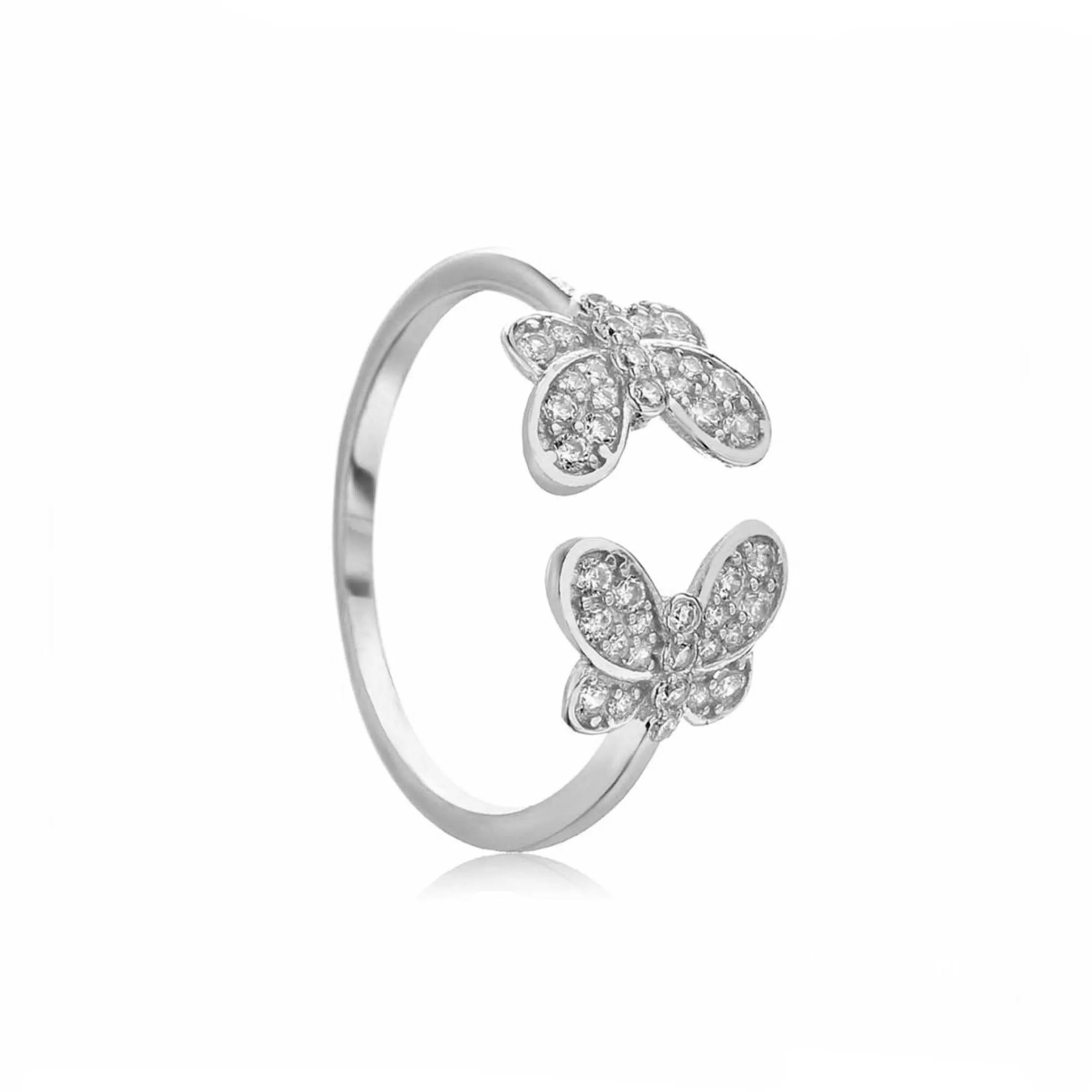 CZ Adjustable Double Butterfly Ring - Gold or Silver