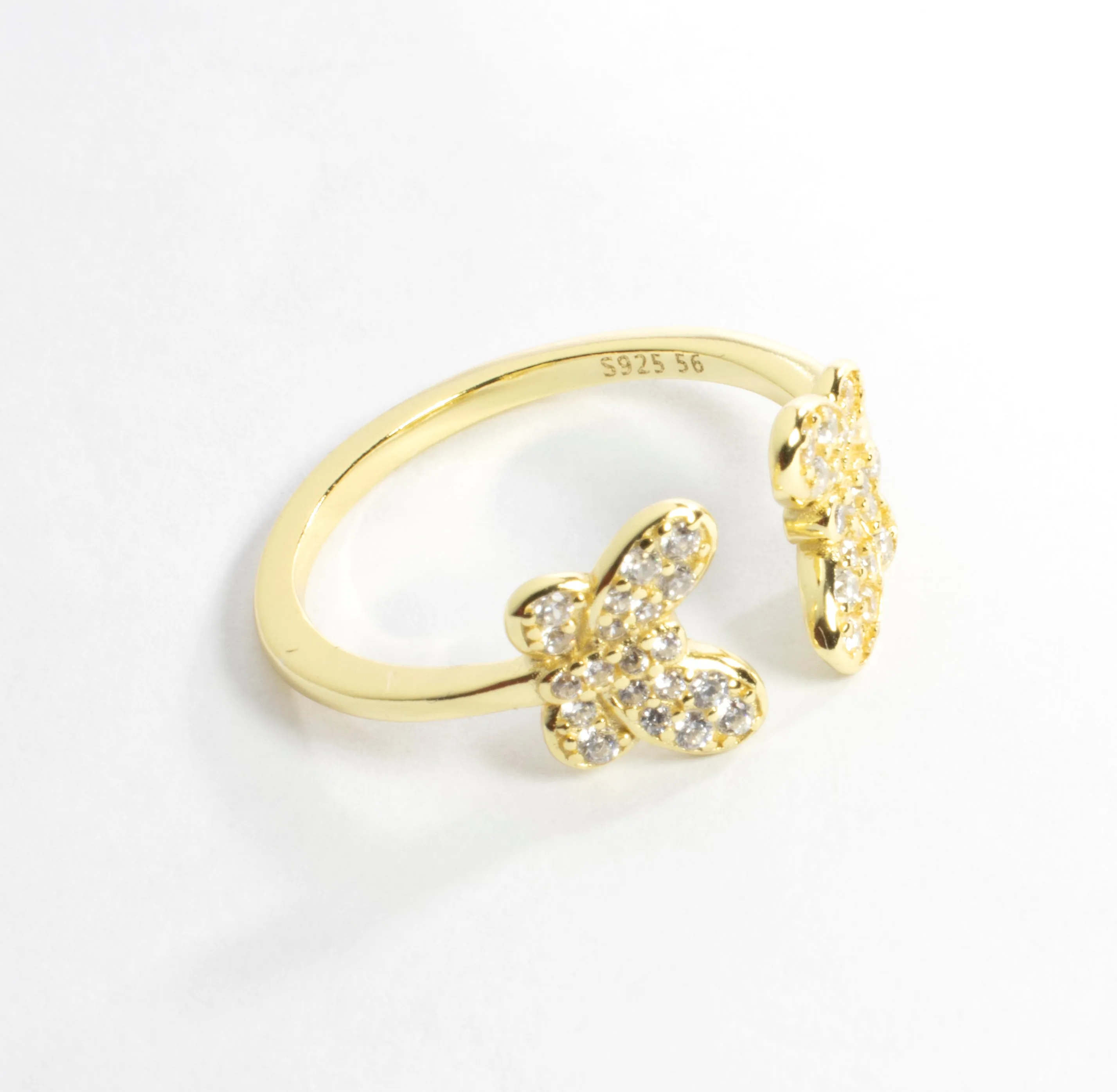 CZ Adjustable Double Butterfly Ring - Gold or Silver