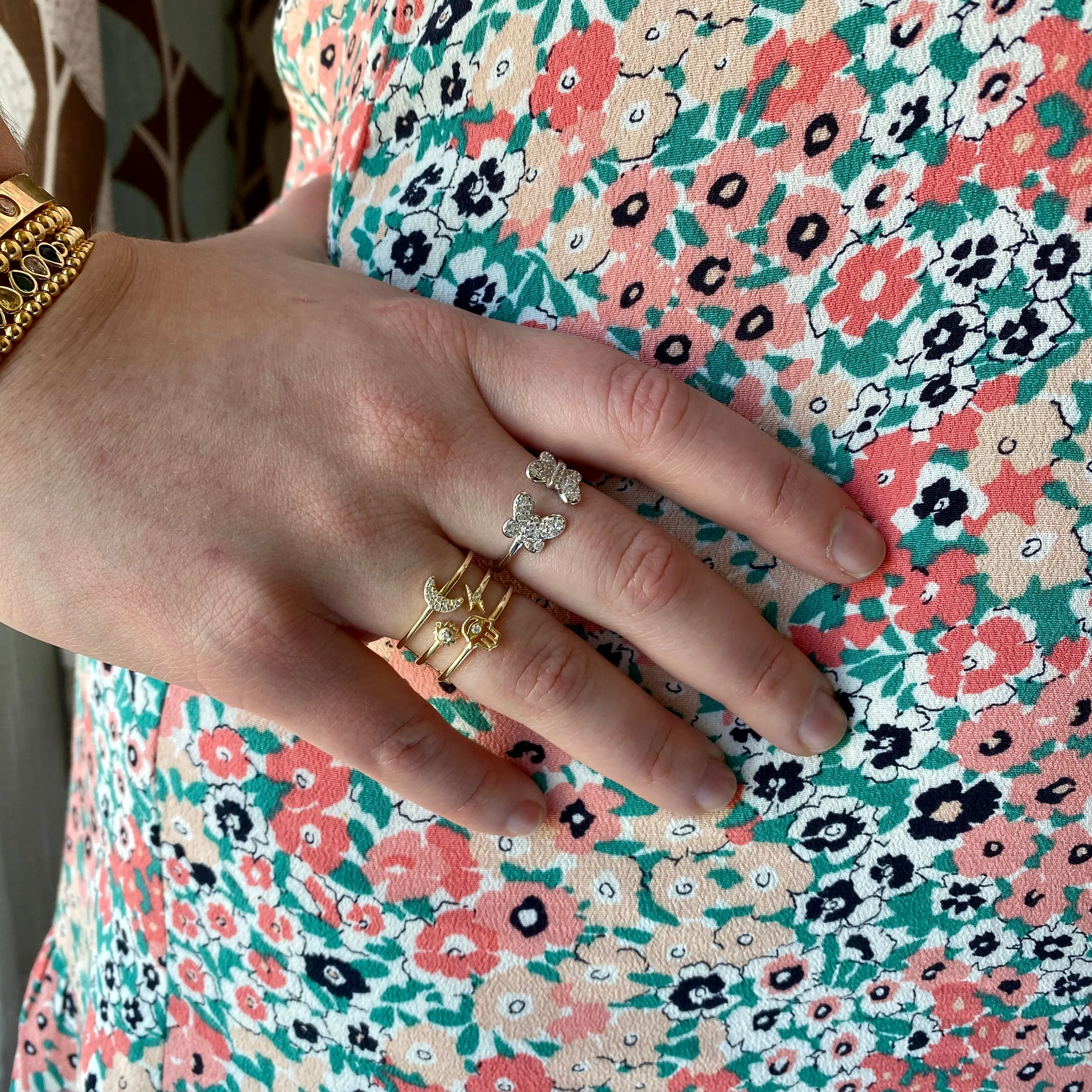 CZ Adjustable Double Butterfly Ring - Gold or Silver