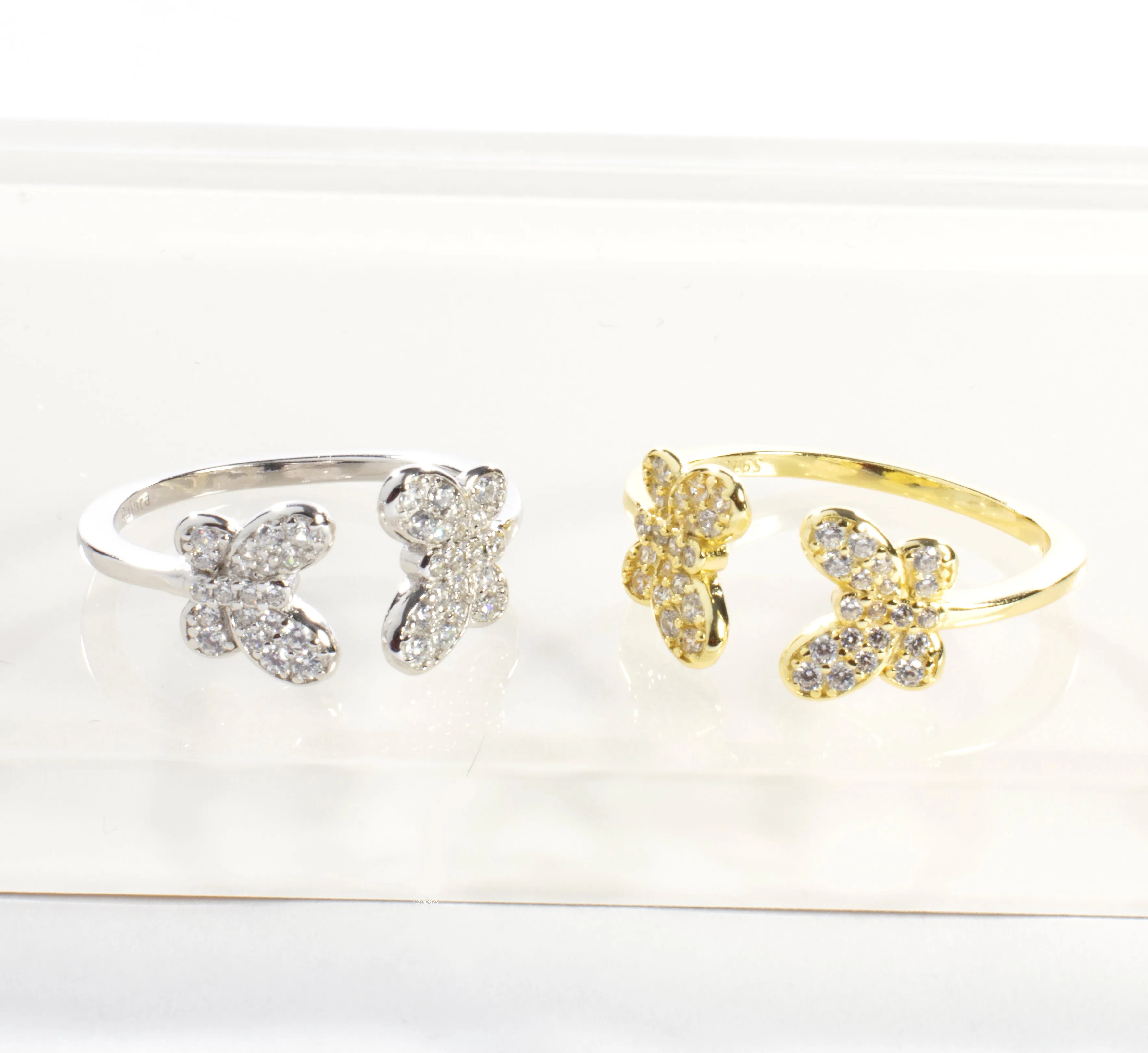 CZ Adjustable Double Butterfly Ring - Gold or Silver
