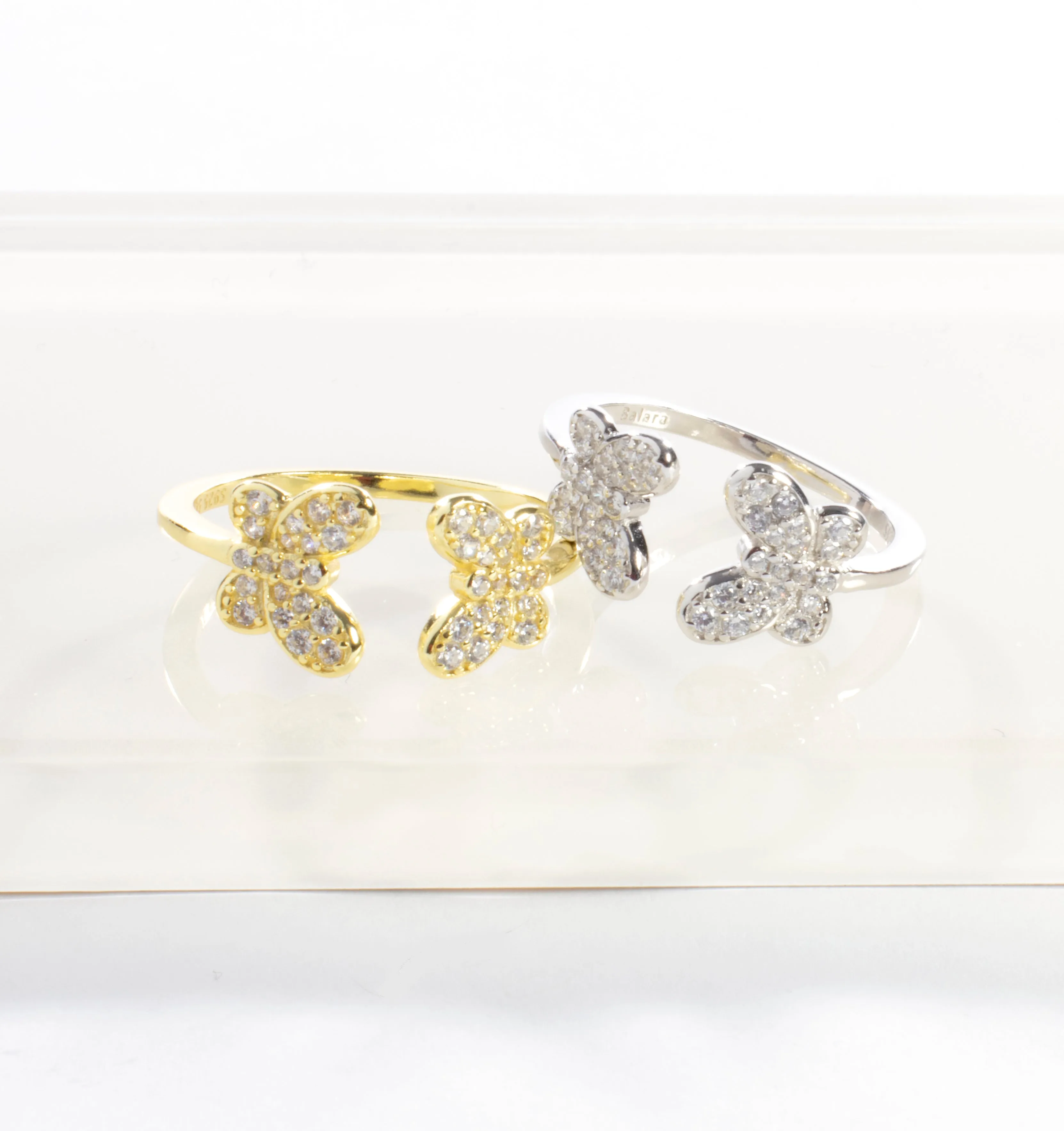 CZ Adjustable Double Butterfly Ring - Gold or Silver