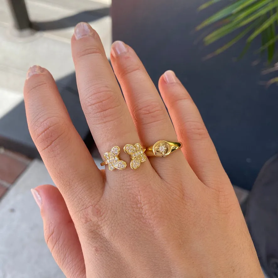 CZ Adjustable Double Butterfly Ring - Gold or Silver