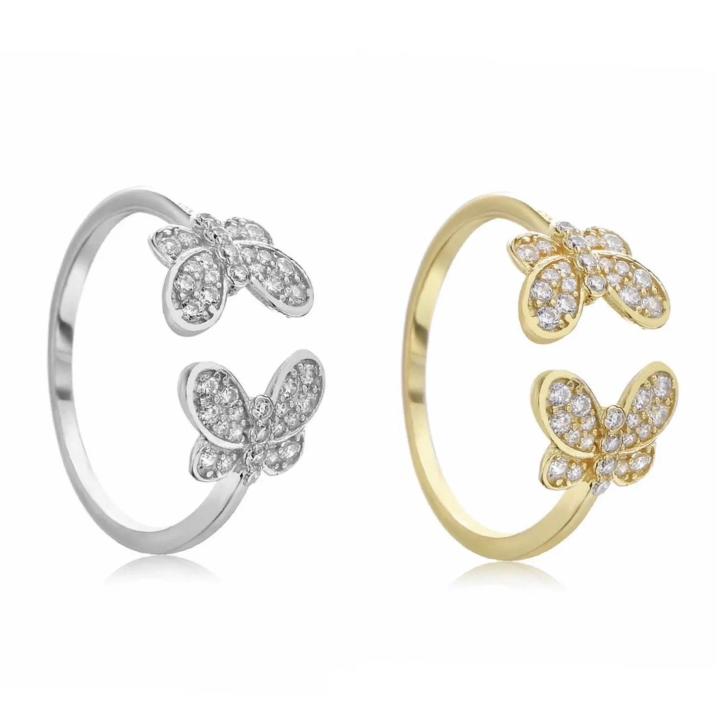 CZ Adjustable Double Butterfly Ring - Gold or Silver