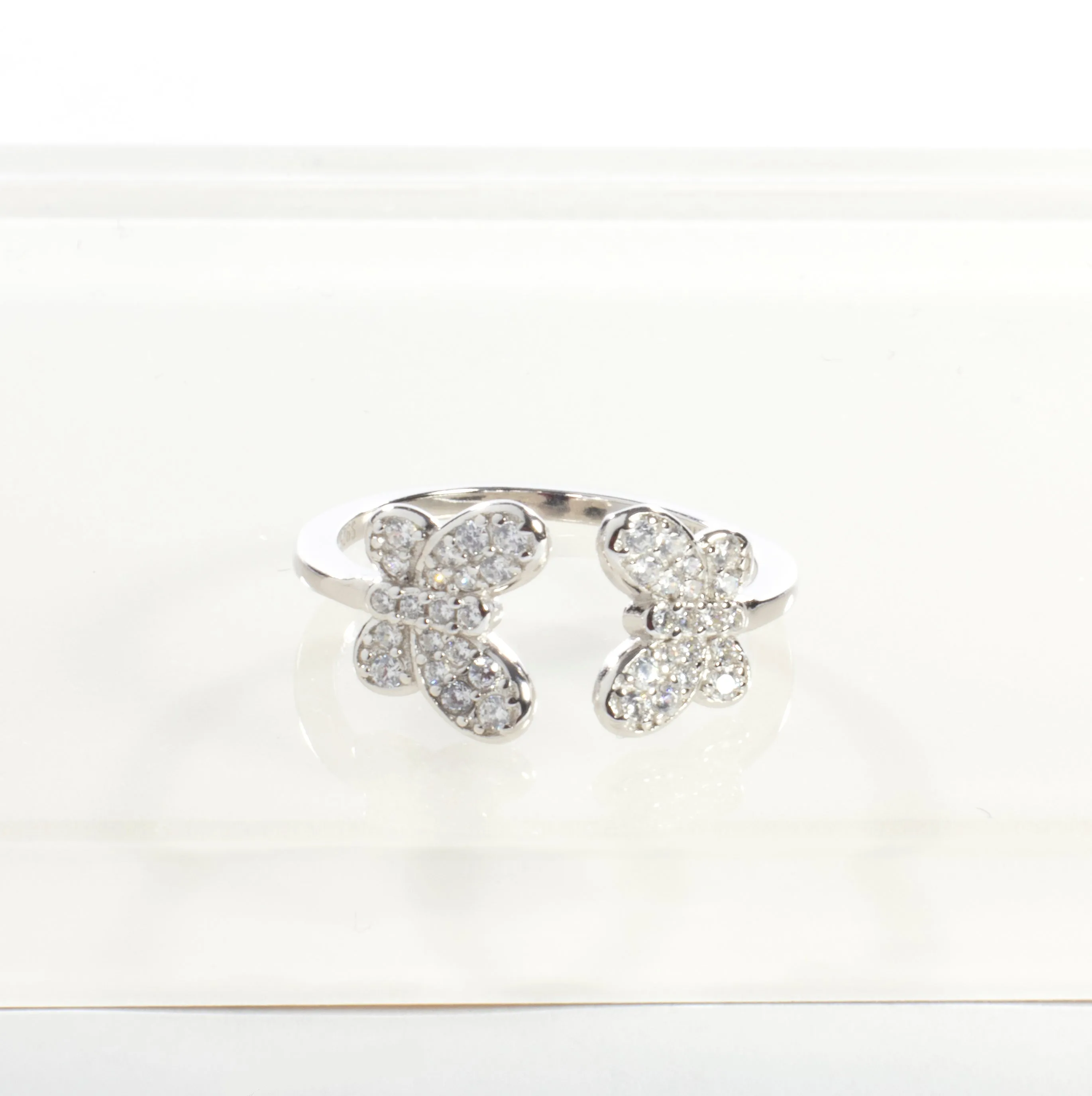 CZ Adjustable Double Butterfly Ring - Gold or Silver