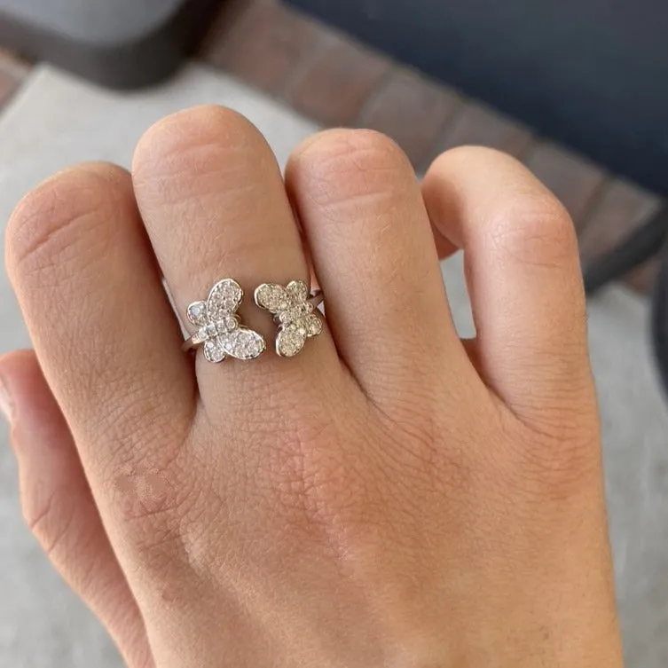 CZ Adjustable Double Butterfly Ring - Gold or Silver