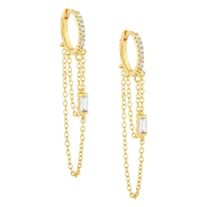 CZ Baguette Chain Huggie Earring