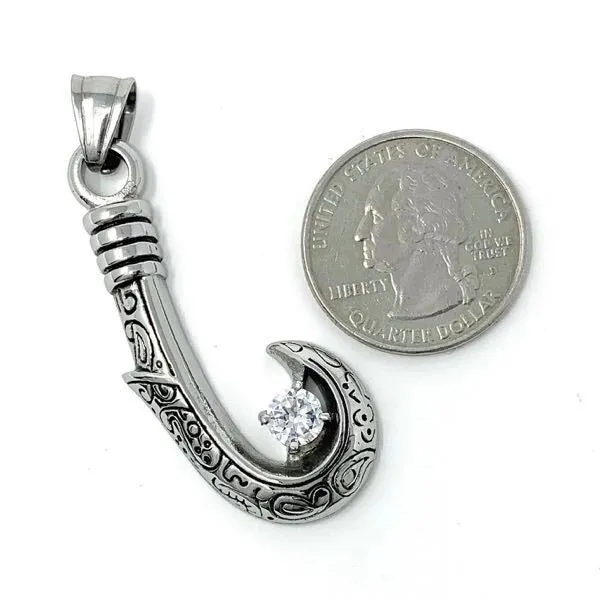 CZ Clear Stone Ornate Fish Hook Pendant (#bjp013)