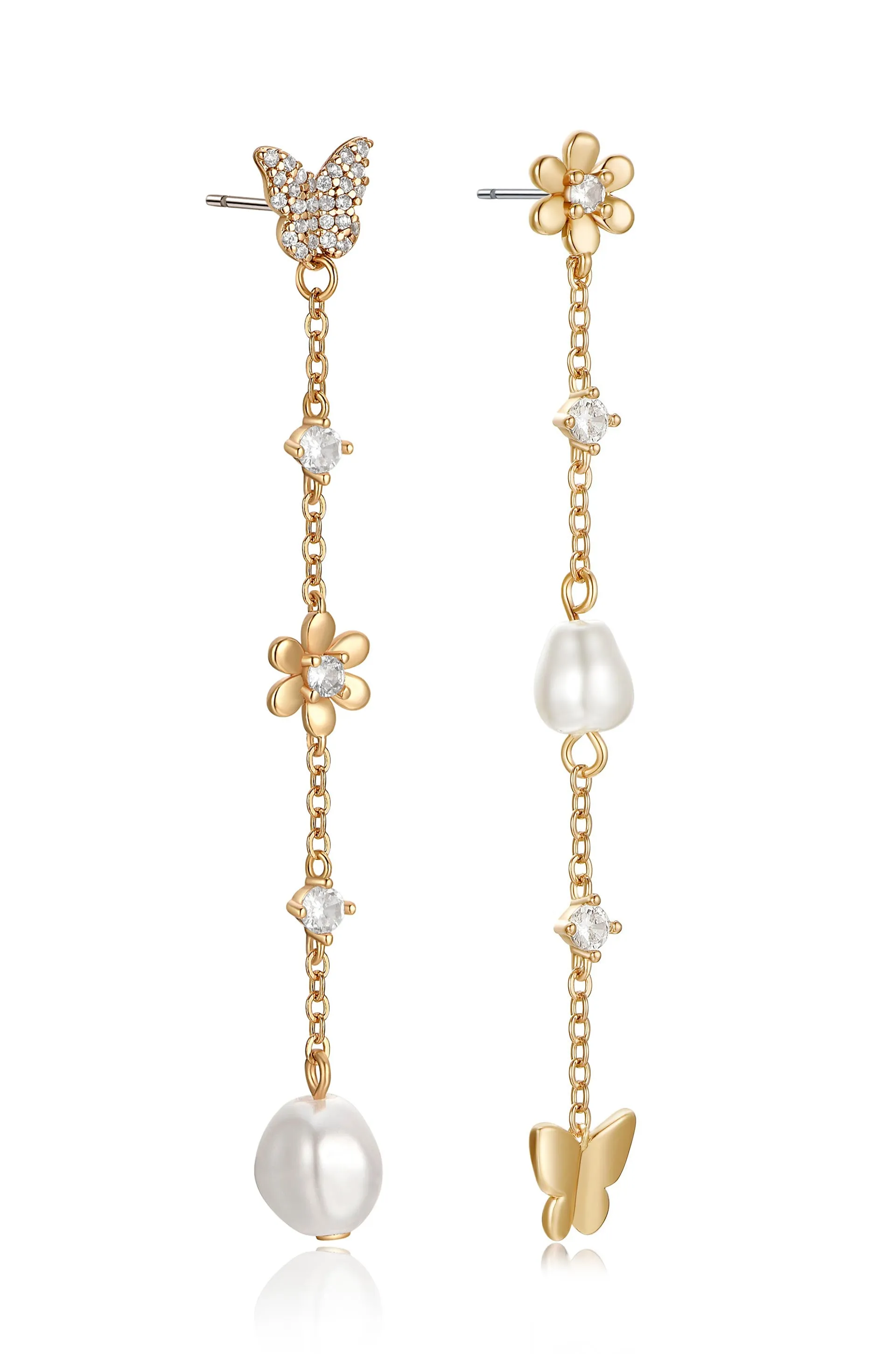 Daisy and Butterfly Pearl Dangle Earrings