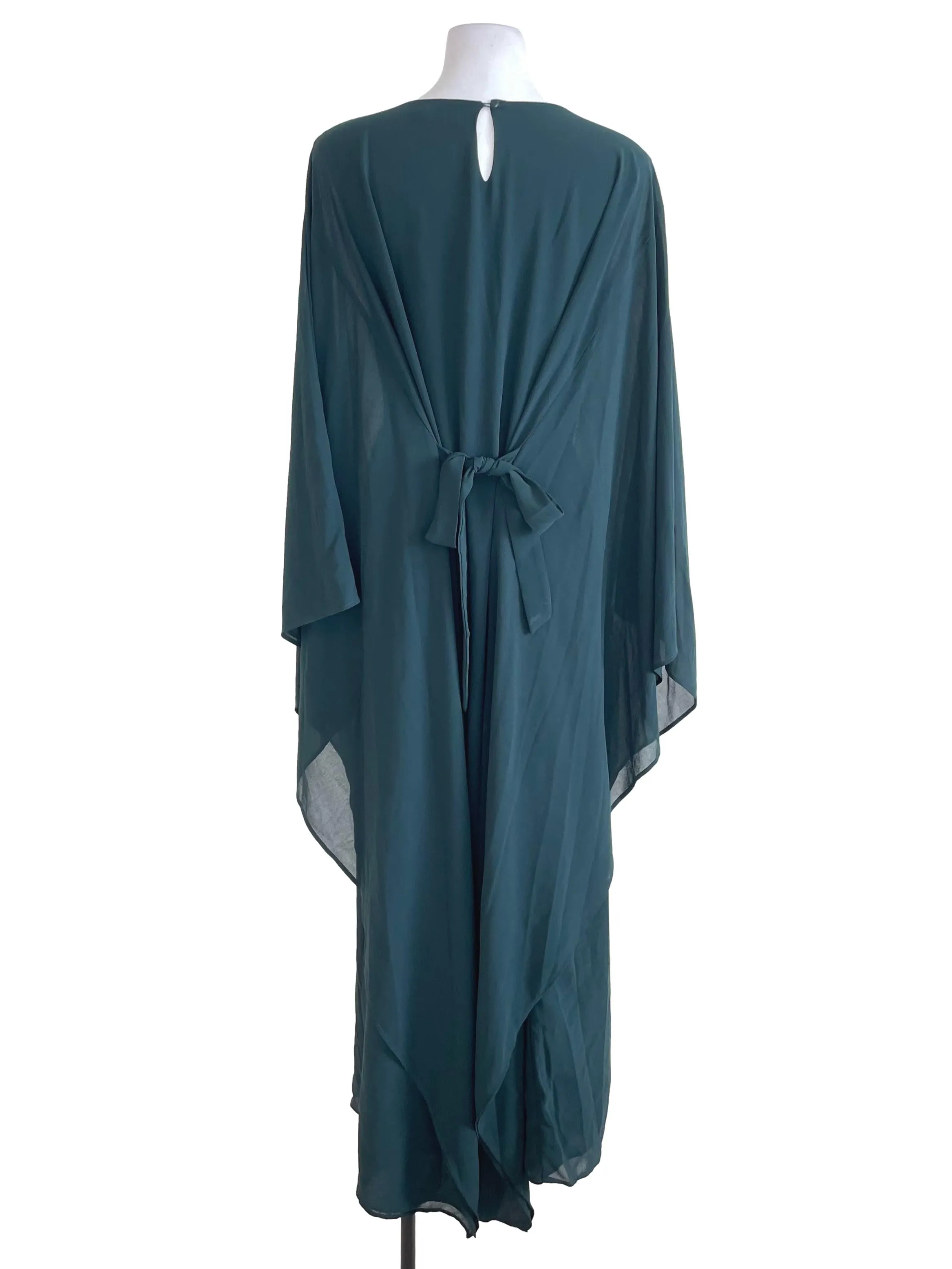 Dark Green Bejeweled Bat Sleeves Dress