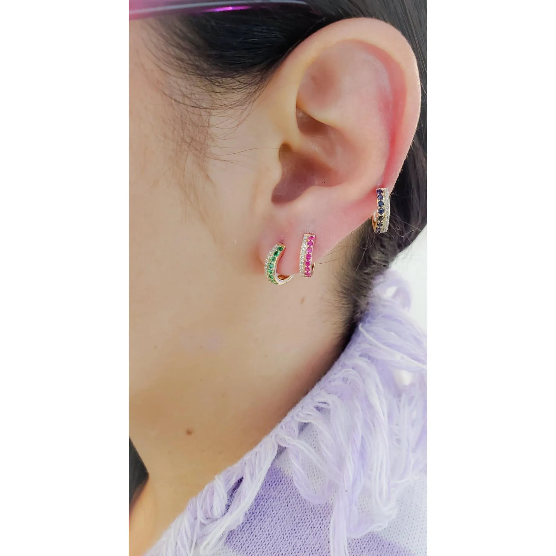 Diamond and Color Stone Huggies