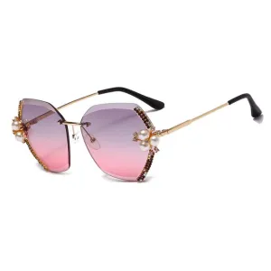Diamond Pearl Gradient Sunglasses Women Rimless Vintage Luxury Crystal Glasses Fashion Vintage Eyeglasses Lentes De Sol Mujer