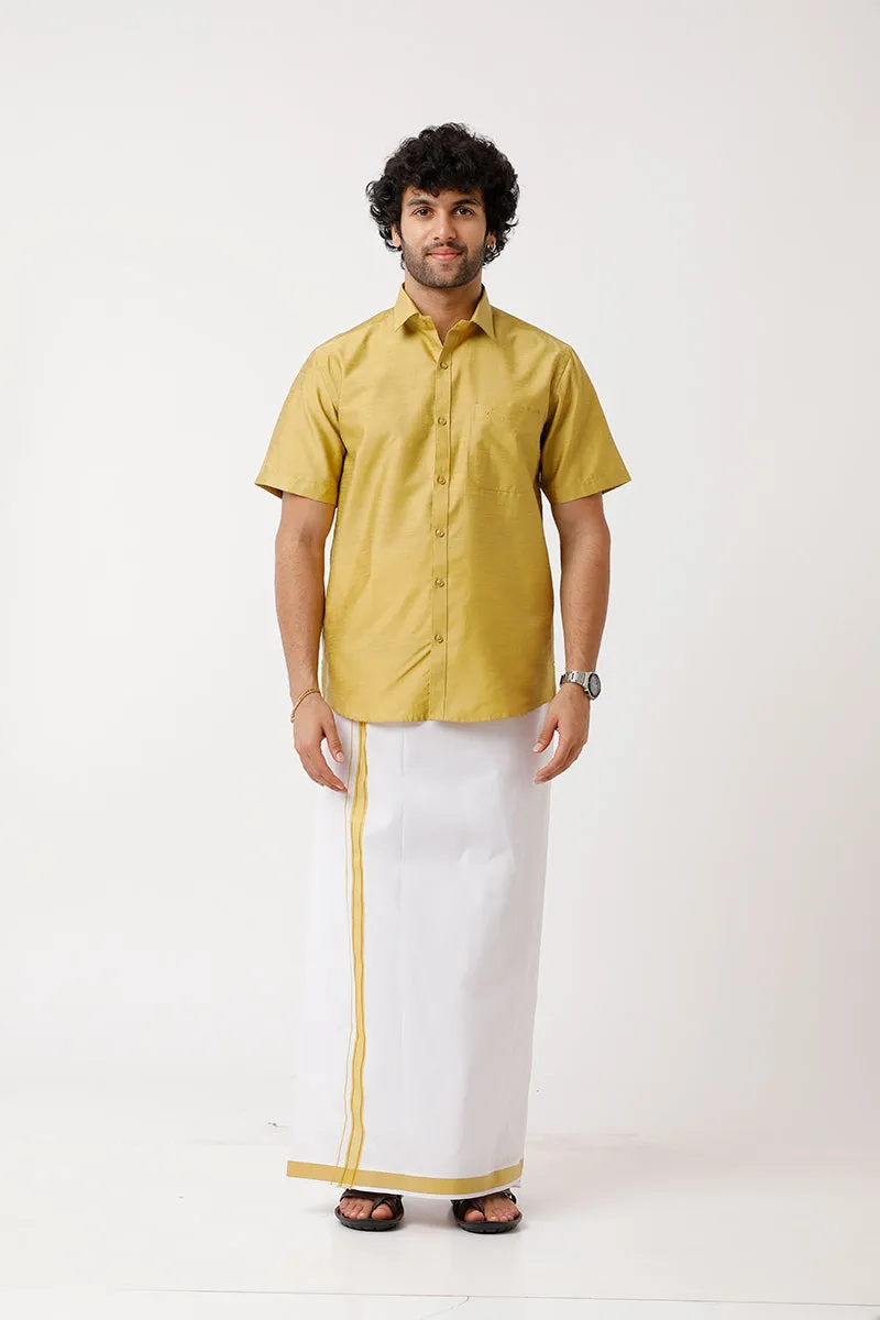 Divine - Yellow Cotton Blend Single Layered Dhoti With Fancy Borders For Men | Uathayam