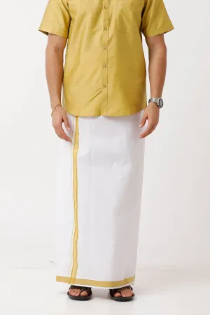 Divine - Yellow Cotton Blend Single Layered Dhoti With Fancy Borders For Men | Uathayam