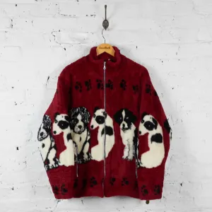 Dogs Patterned Fleece Jacket - Red - L