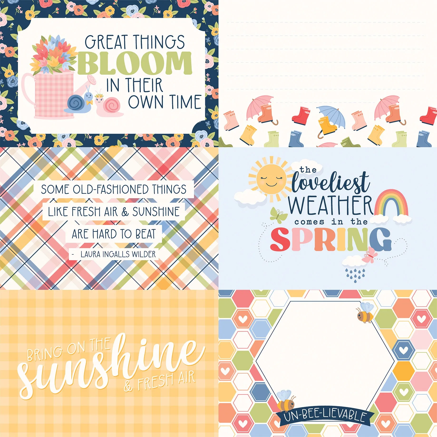 Echo Park - Blossoms and Bees - 12x12 Single Sheet - 6x4 Journaling Cards