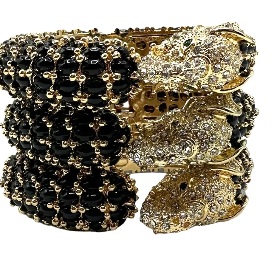Elephant Hinged Bracelet in Black