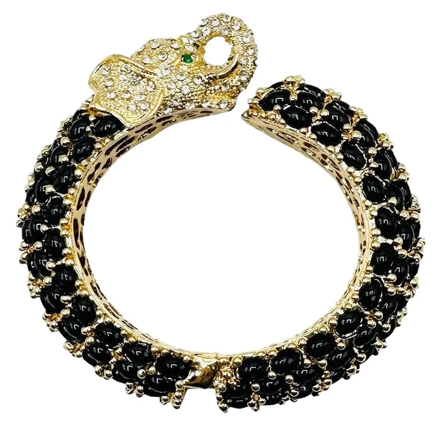 Elephant Hinged Bracelet in Black