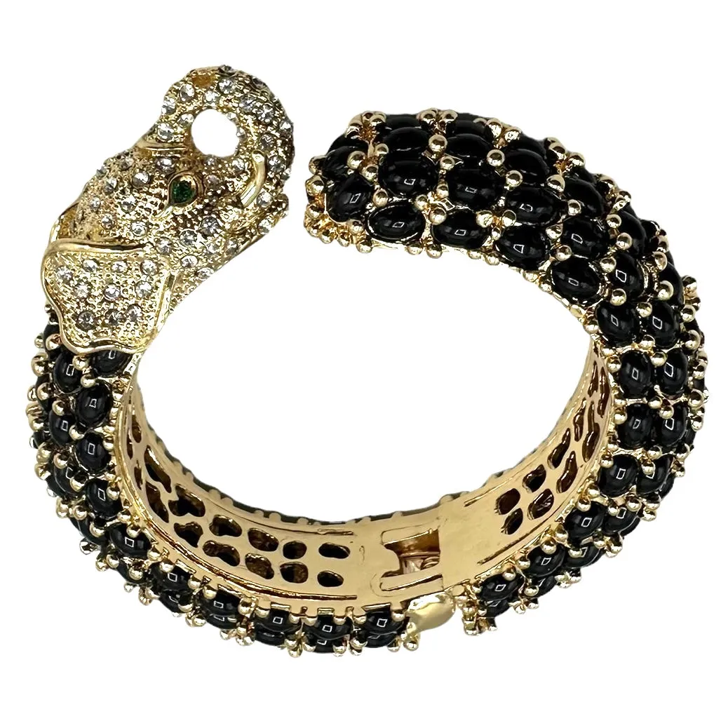 Elephant Hinged Bracelet in Black