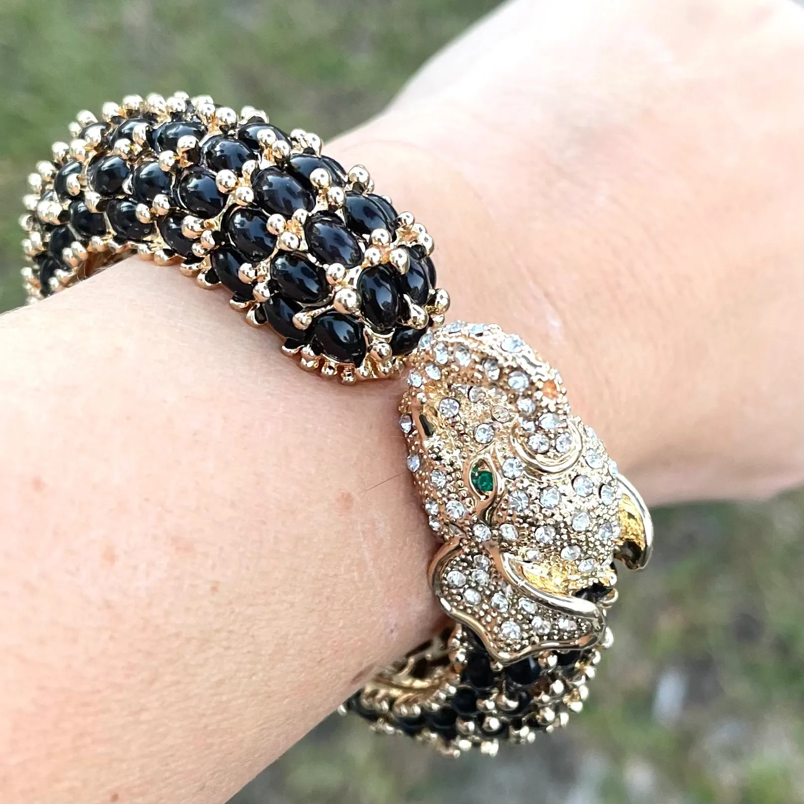 Elephant Hinged Bracelet in Black