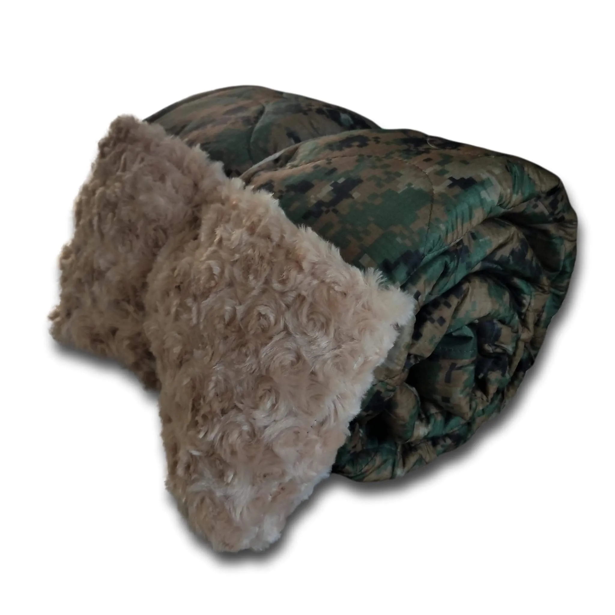 Emoji Fist N Flag MARPAT Camo Pattern Weighted Woobie Blanket with Camel Fur