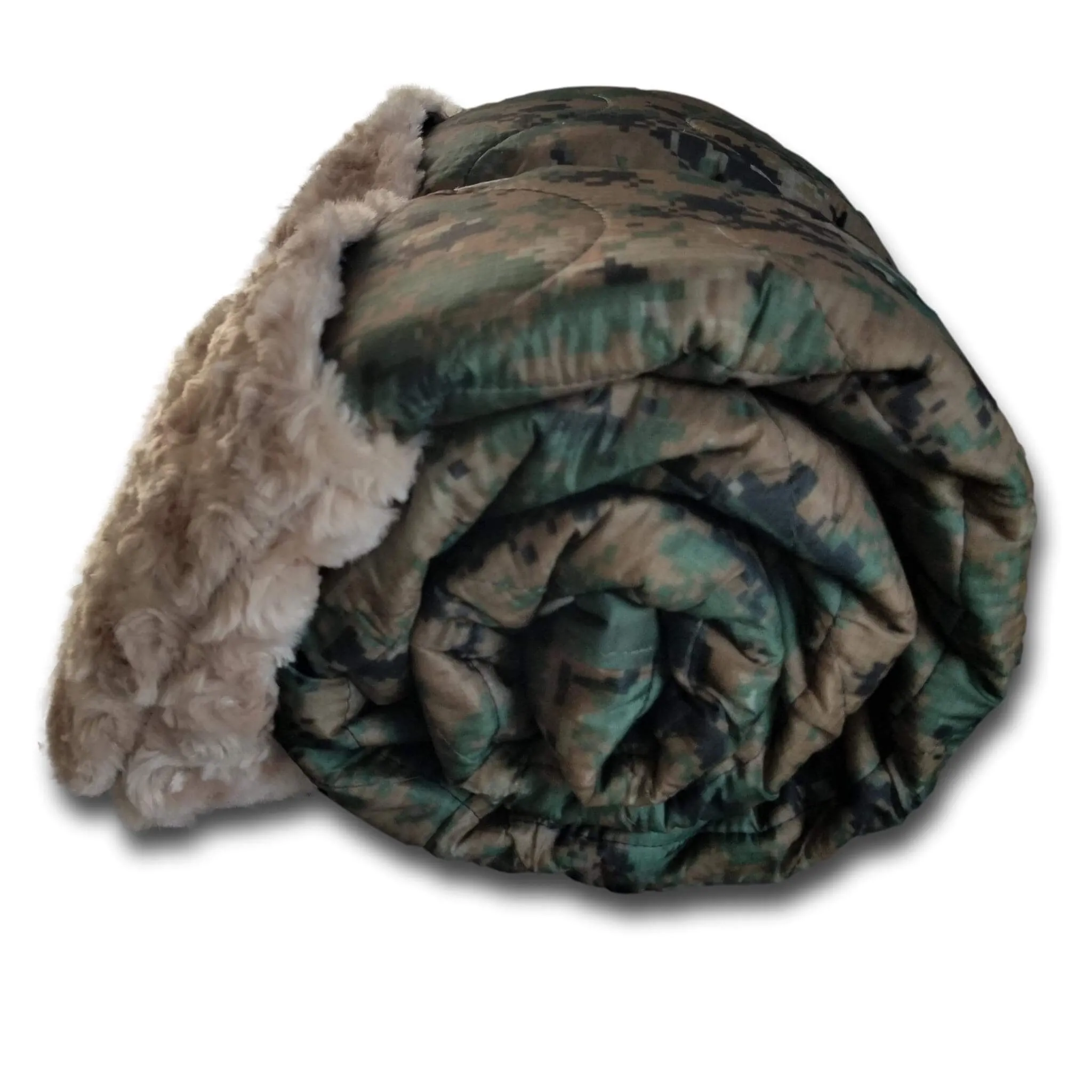 Emoji Fist N Flag MARPAT Camo Pattern Weighted Woobie Blanket with Camel Fur