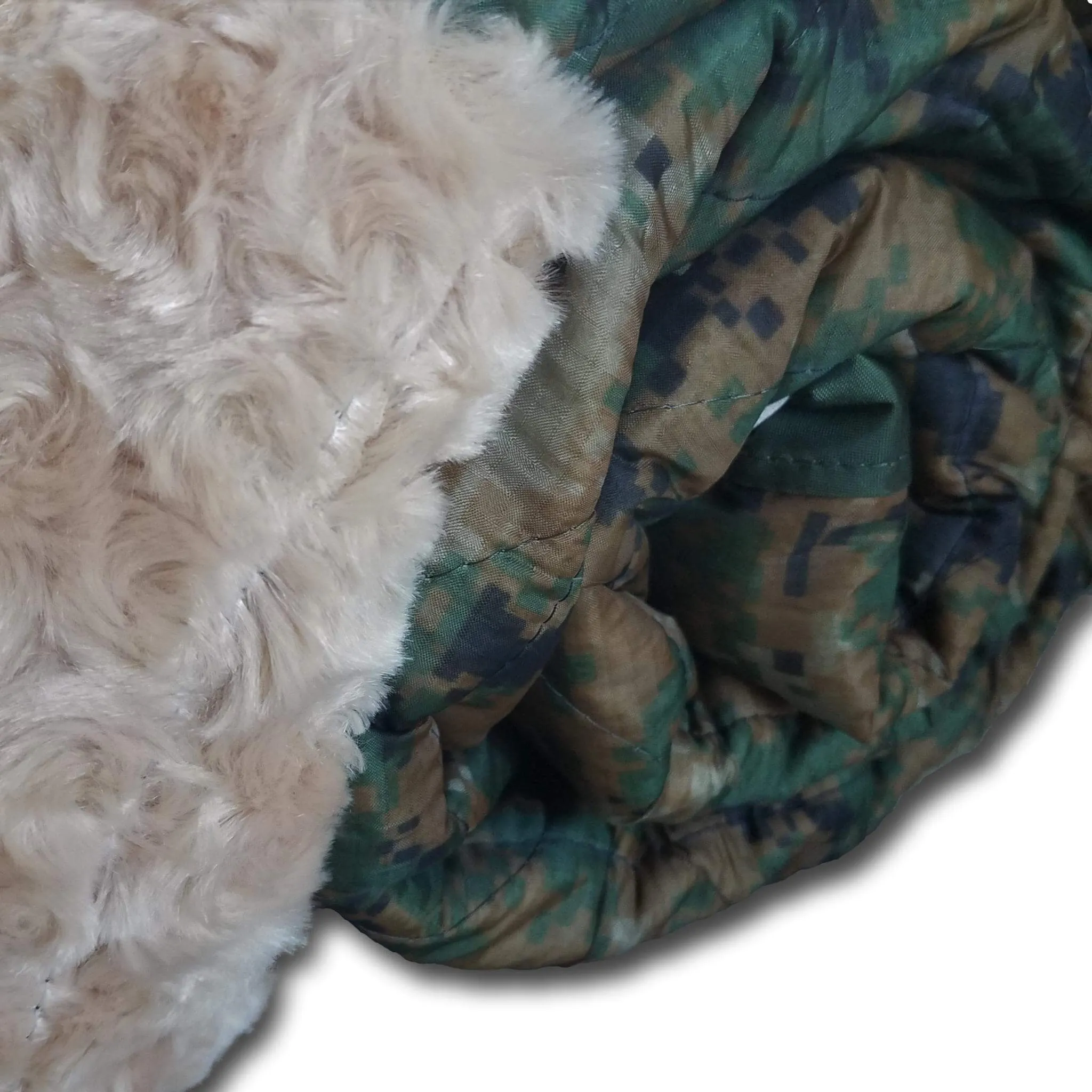 Emoji Fist N Flag MARPAT Camo Pattern Weighted Woobie Blanket with Camel Fur