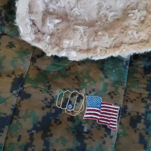 Emoji Fist N Flag MARPAT Camo Pattern Weighted Woobie Blanket with Camel Fur