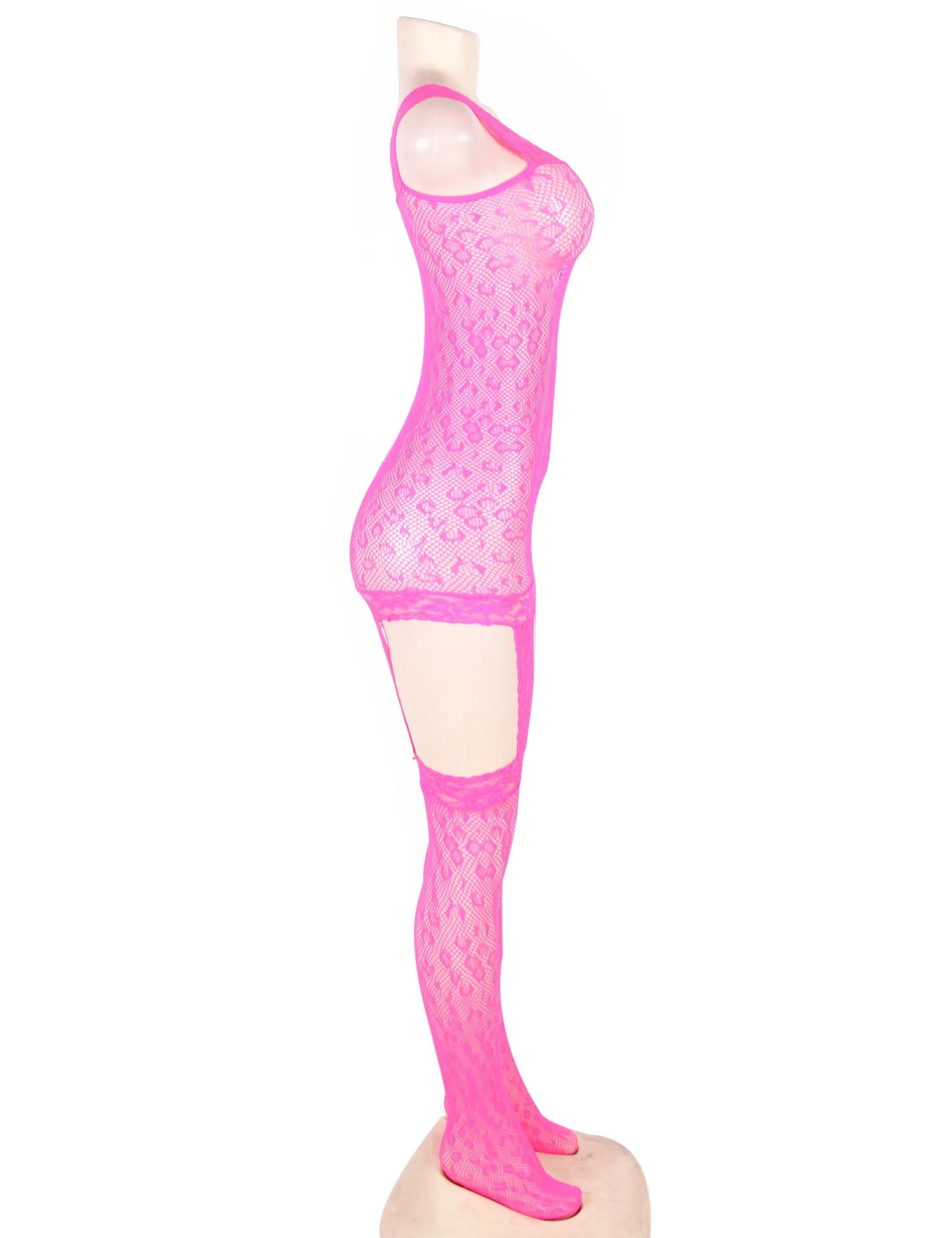 Factory price Leopard patterned garter fishnet bodystocking