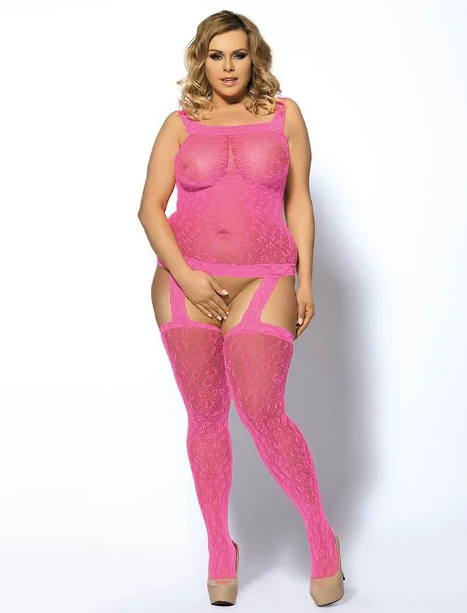 Factory price Leopard patterned garter fishnet bodystocking