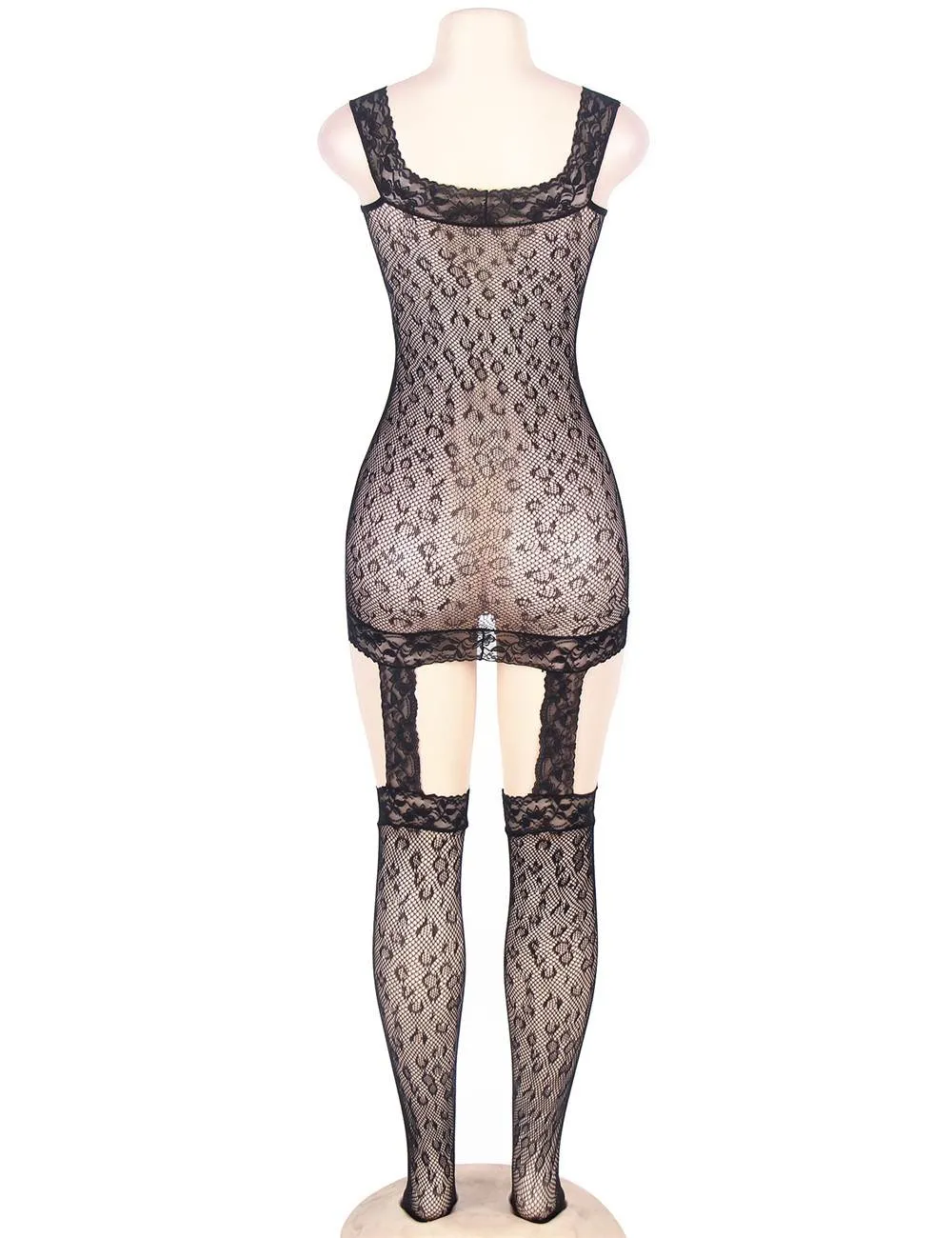 Factory price Leopard patterned garter fishnet bodystocking