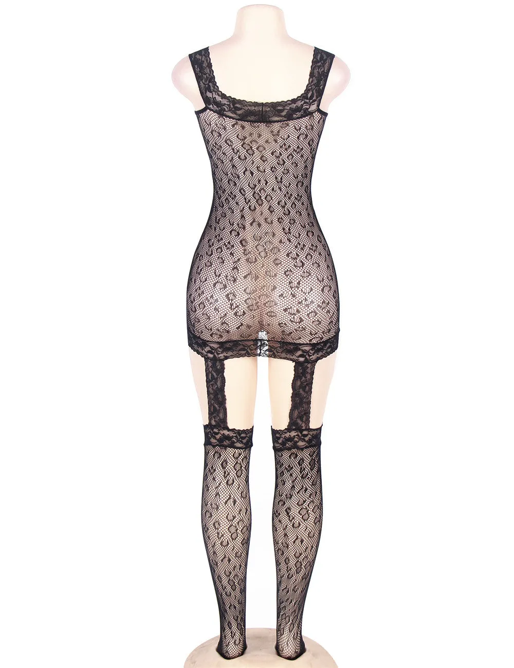 Factory price Leopard patterned garter fishnet bodystocking
