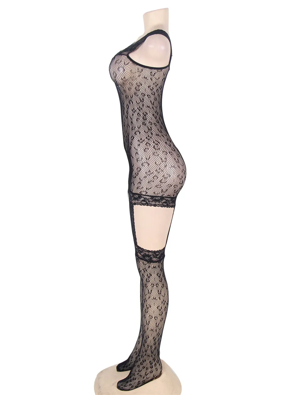 Factory price Leopard patterned garter fishnet bodystocking