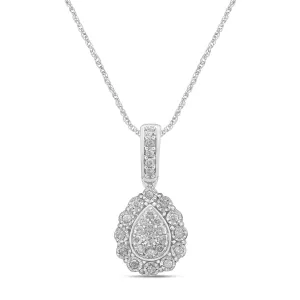 Fancy Pear Shape Necklace with 0.15ct of Diamonds in Sterling Silver