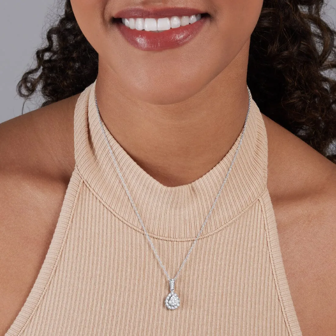 Fancy Pear Shape Necklace with 0.15ct of Diamonds in Sterling Silver