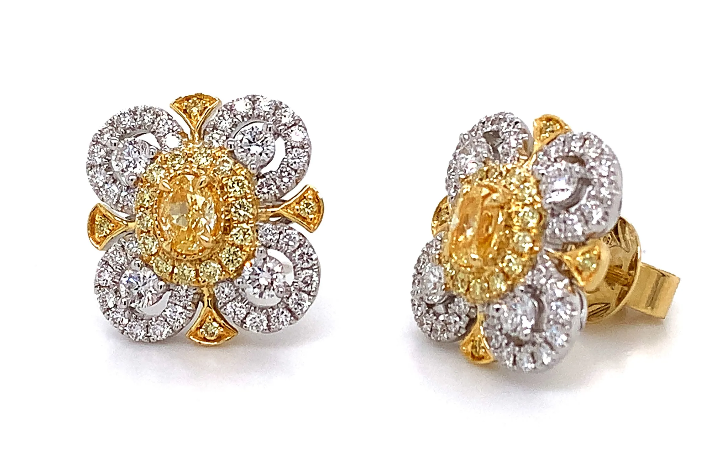 Fancy Yellow Diamond Clover Flower Style Earrings