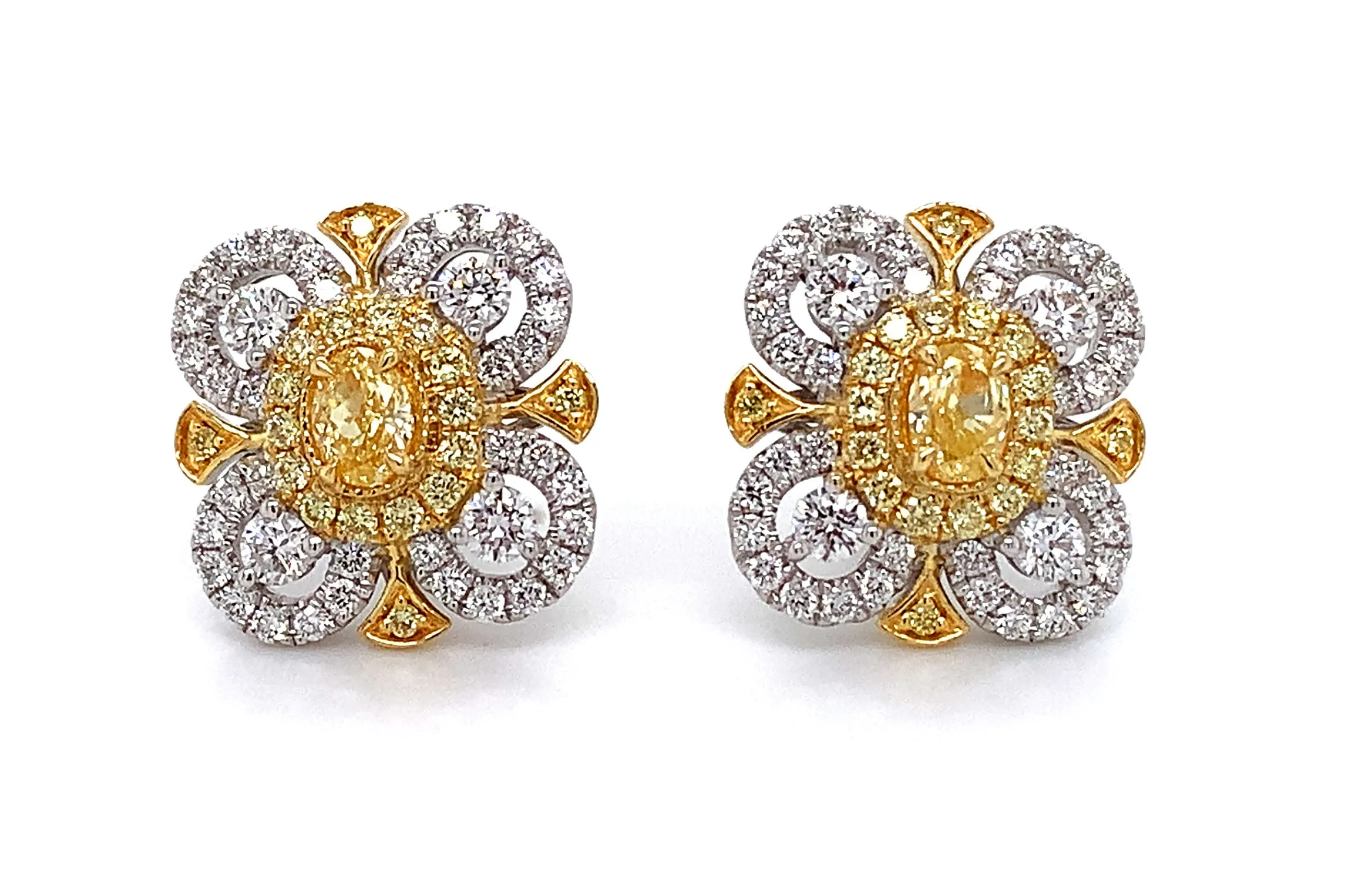 Fancy Yellow Diamond Clover Flower Style Earrings